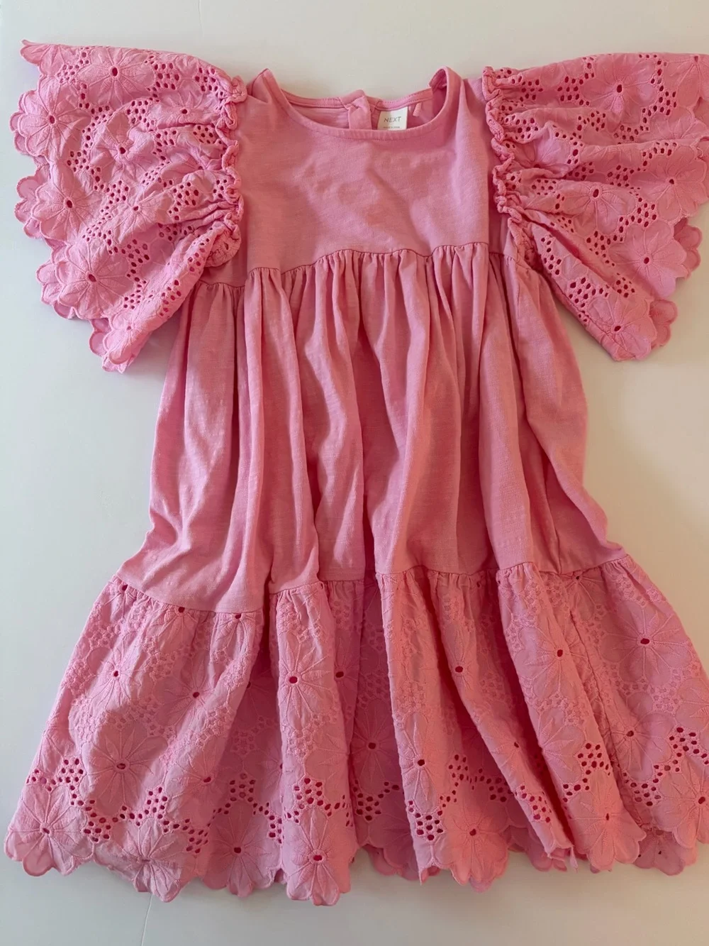 next Pink Eyelet Flutter-Sleeve Dress